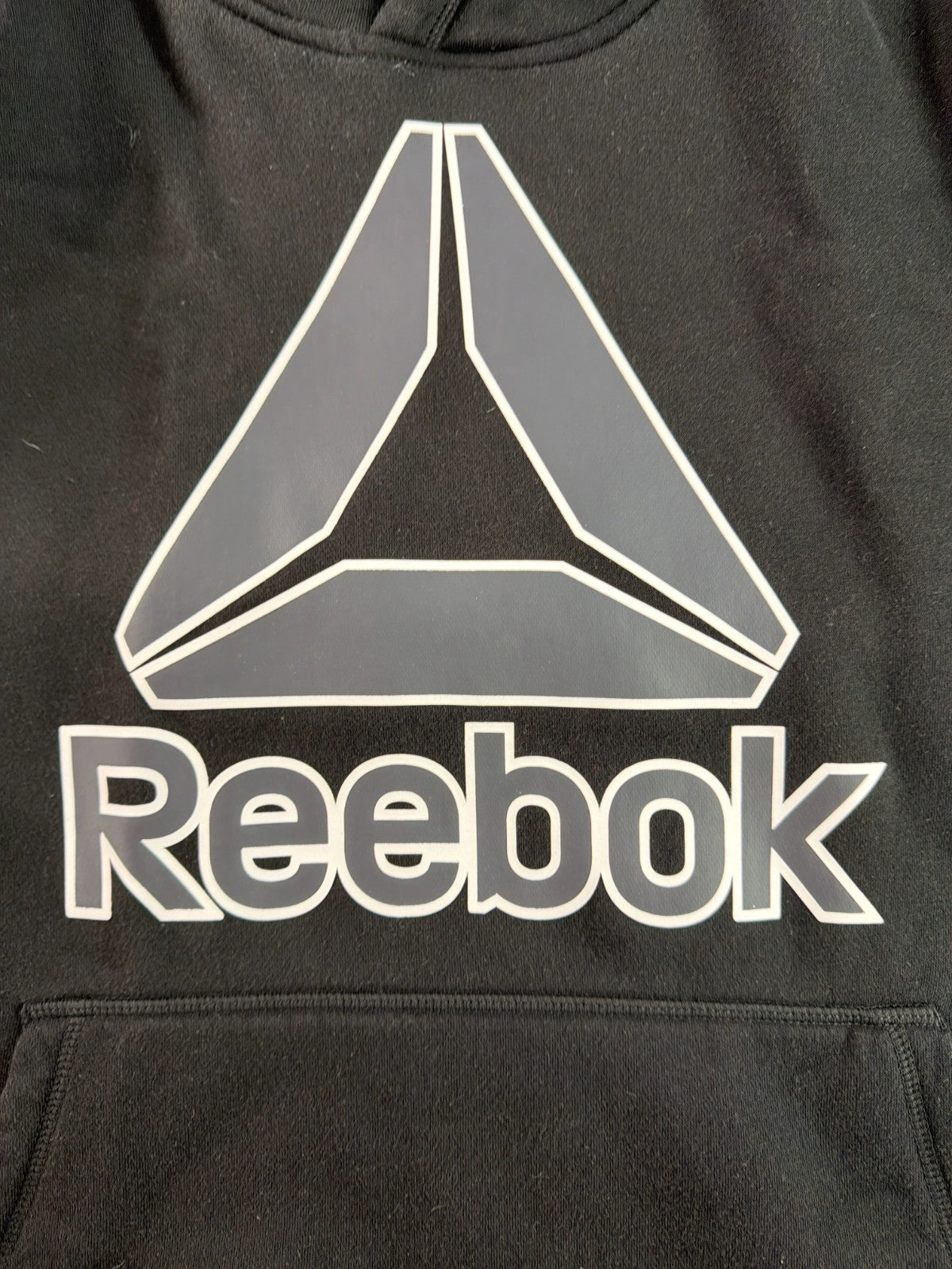 Reebok Delta Logo Pullover Hoodie Black 2XL Fleece Kangaroo Pocket Drawstring
