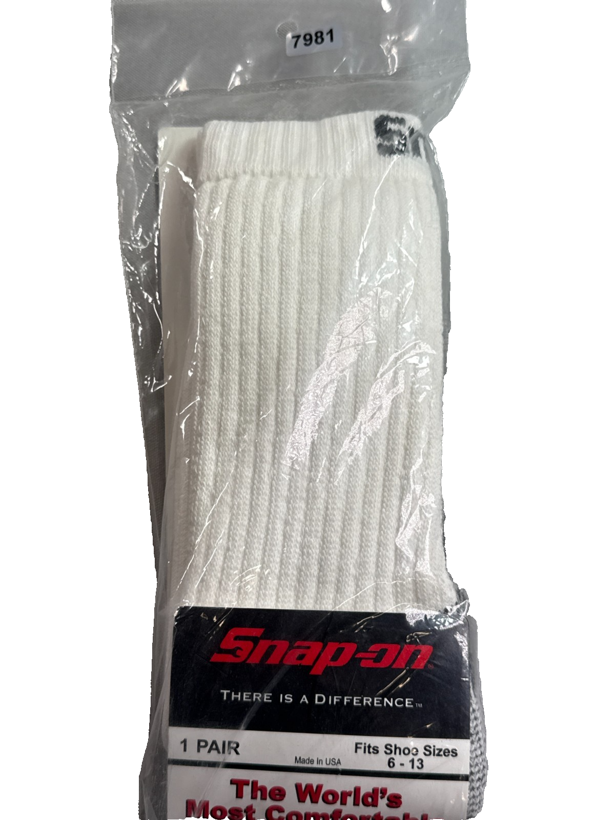 Snap-On White Crew Work Socks USA Made Cushioned Reinforced Size 6-13 NOS