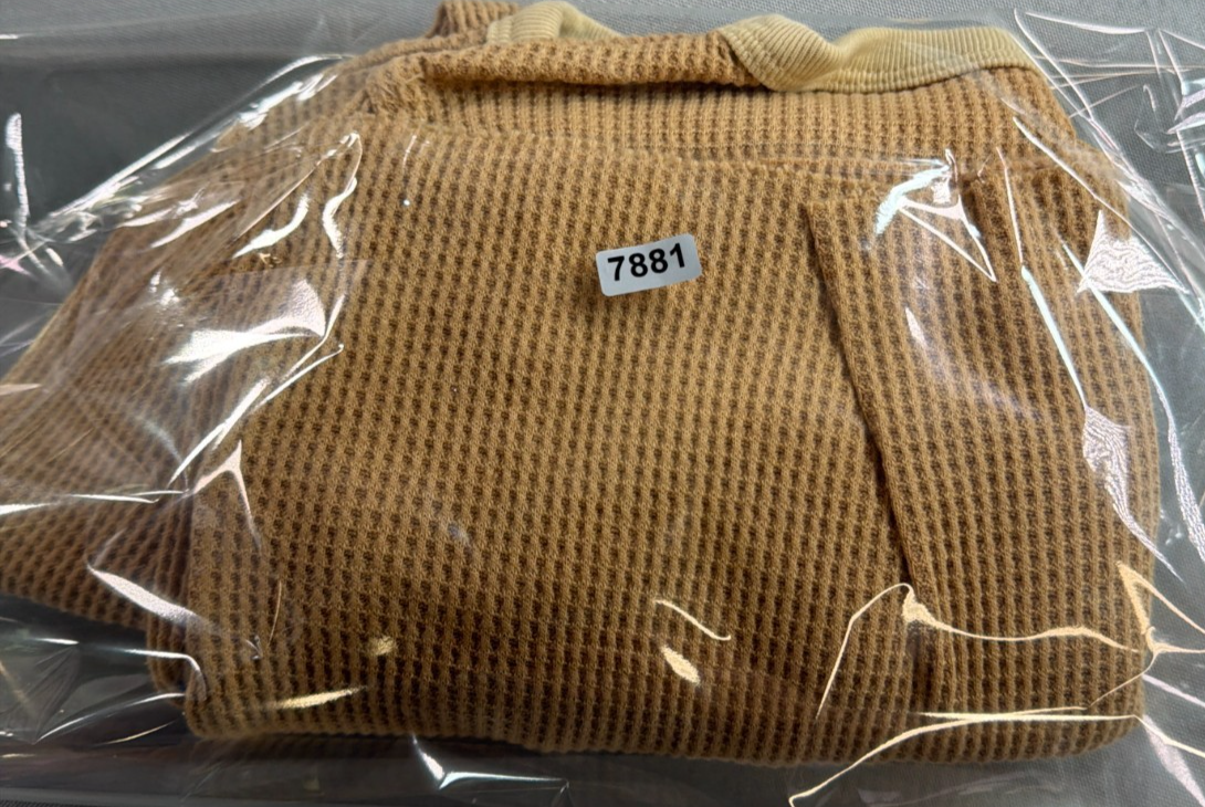American Eagle Waffle Knit Thermal Shirt Women Small Tan Pine Tree Graphic AEO