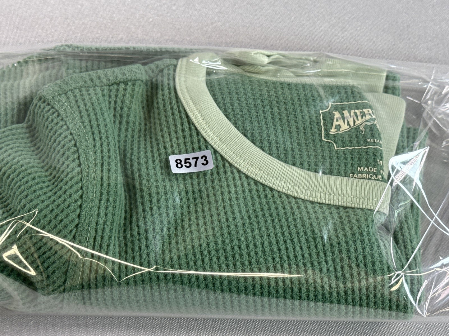 American Eagle Womens Waffle Knit Thermal Long Sleeve Crewneck M Shirt Green