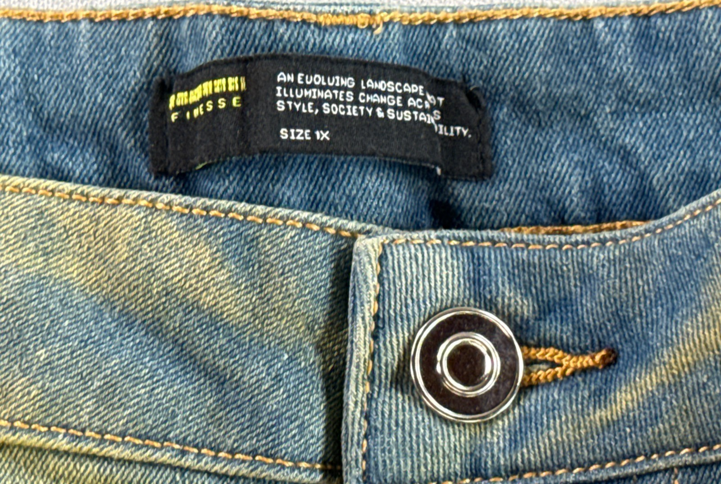 finesse Society Wide Leg Jeans Womens 1X Blue Yellow Ombre Denim Y2K Grunge