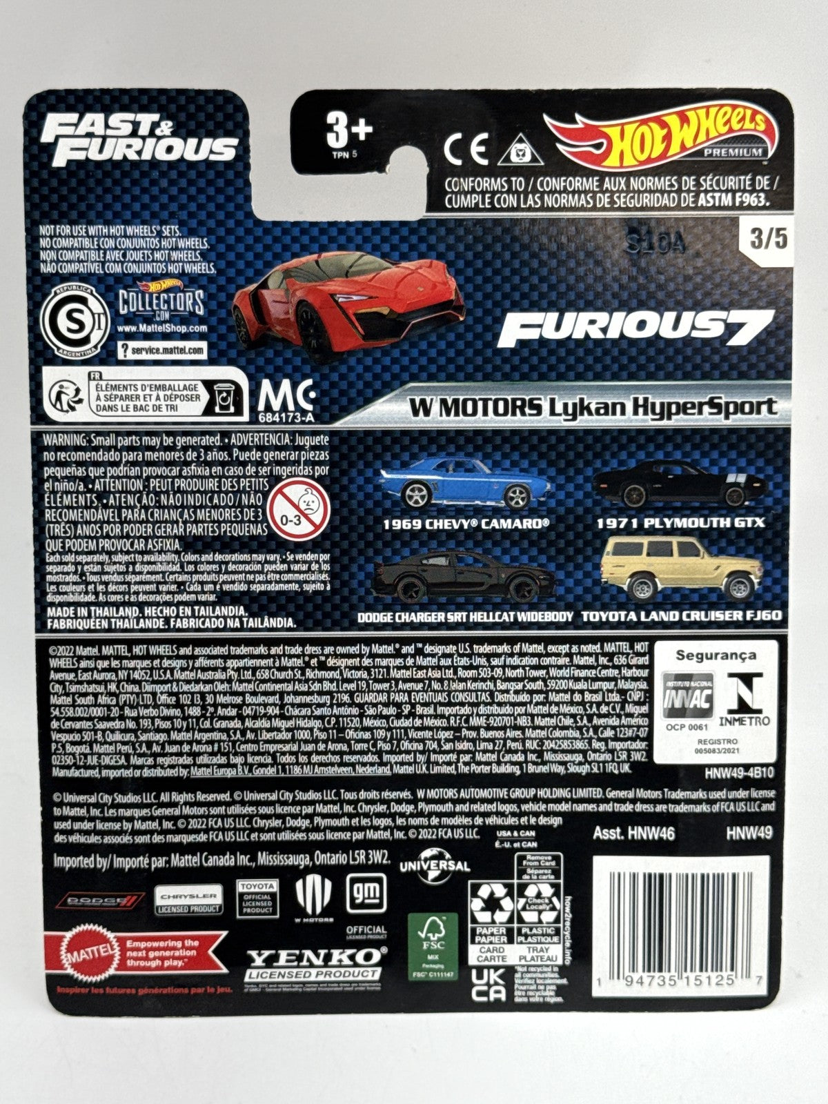 Hot Wheels Fast Furious W Motors Lykan HyperSport Diecast Toy Car 1:64 Red Metal