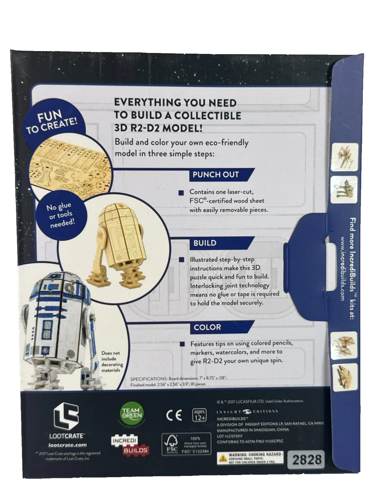 Star Wars R2-D2 3D Wood Model Kit IncrediBuilds Loot Crate Sealed Box DIY Gift