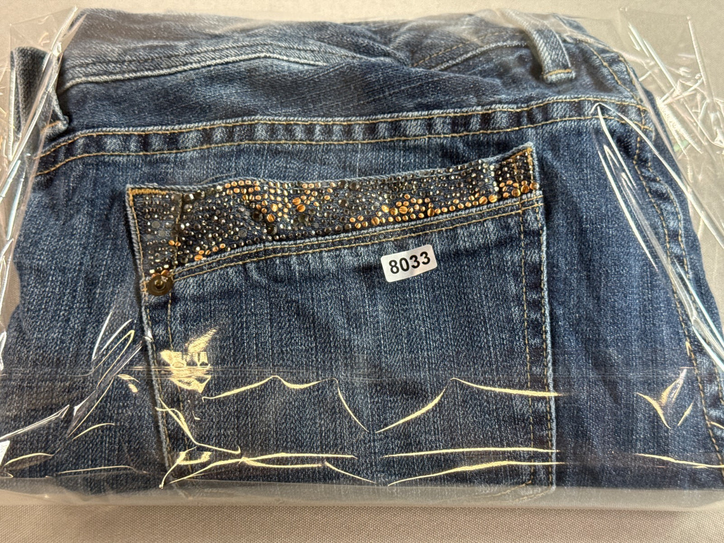 X2 Womens Capri Jeans Size 12 Blue Denim Stretch Bling Pocket Cropped Pants