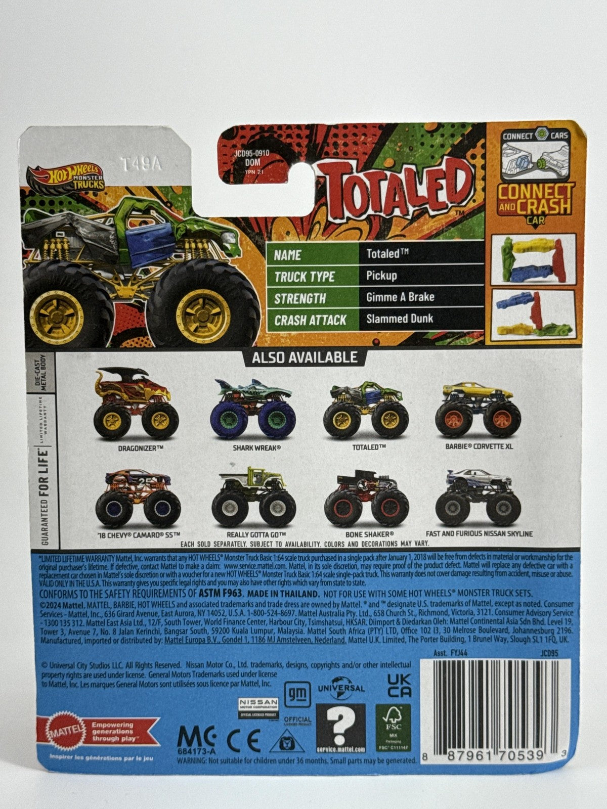 Hot Wheels Monster Trucks Totaled Totally Tooned 1:64 Diecast w Crushed Car 164