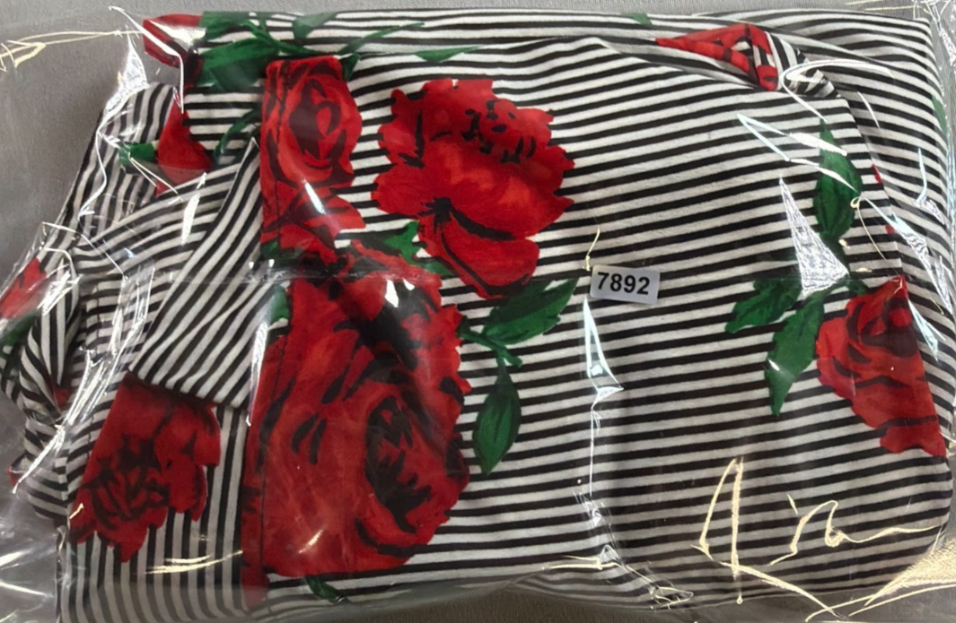 Hint of Blush Women 2X Rose Floral Stripe Dress Bell Sleeve Drawstring Waist