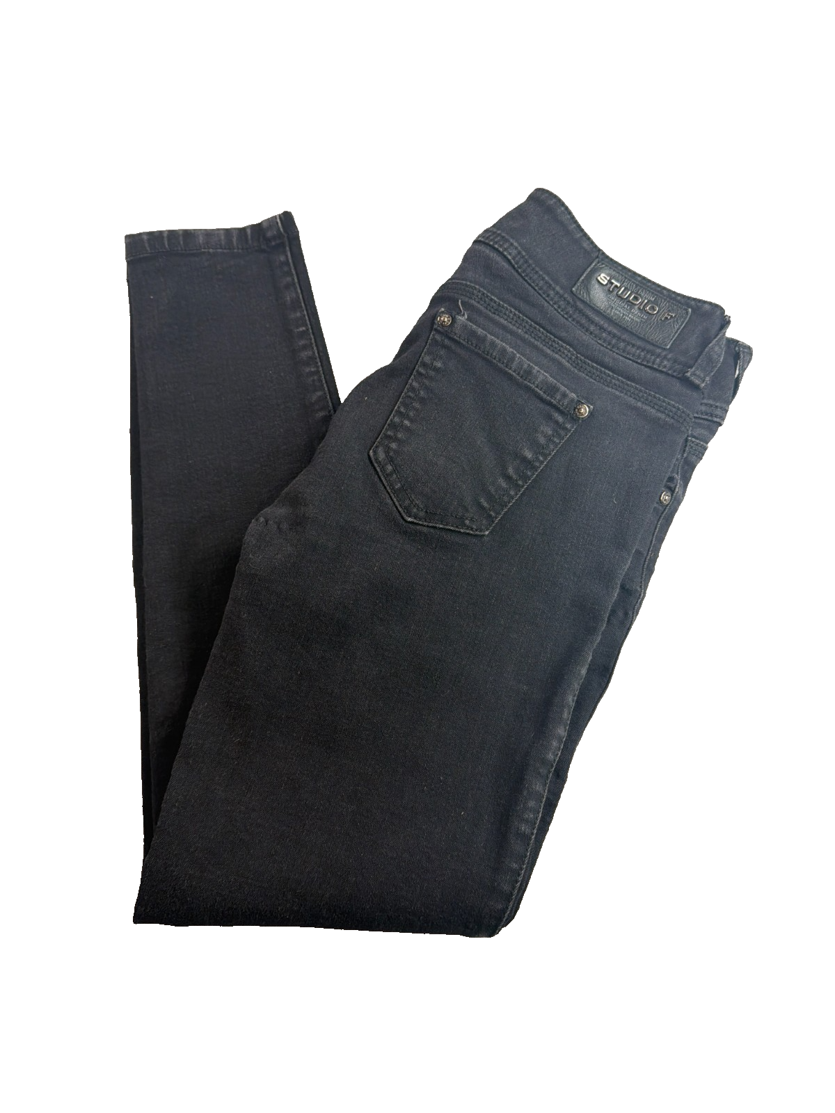 Studio F Colombian Jeans Women 8 Black Double Button Skinny Slim Denim Original