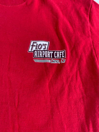 Flo’s Airport Cafe Chino CA T-Shirt Red Port & Co Plane Diner Graphic L Vintage