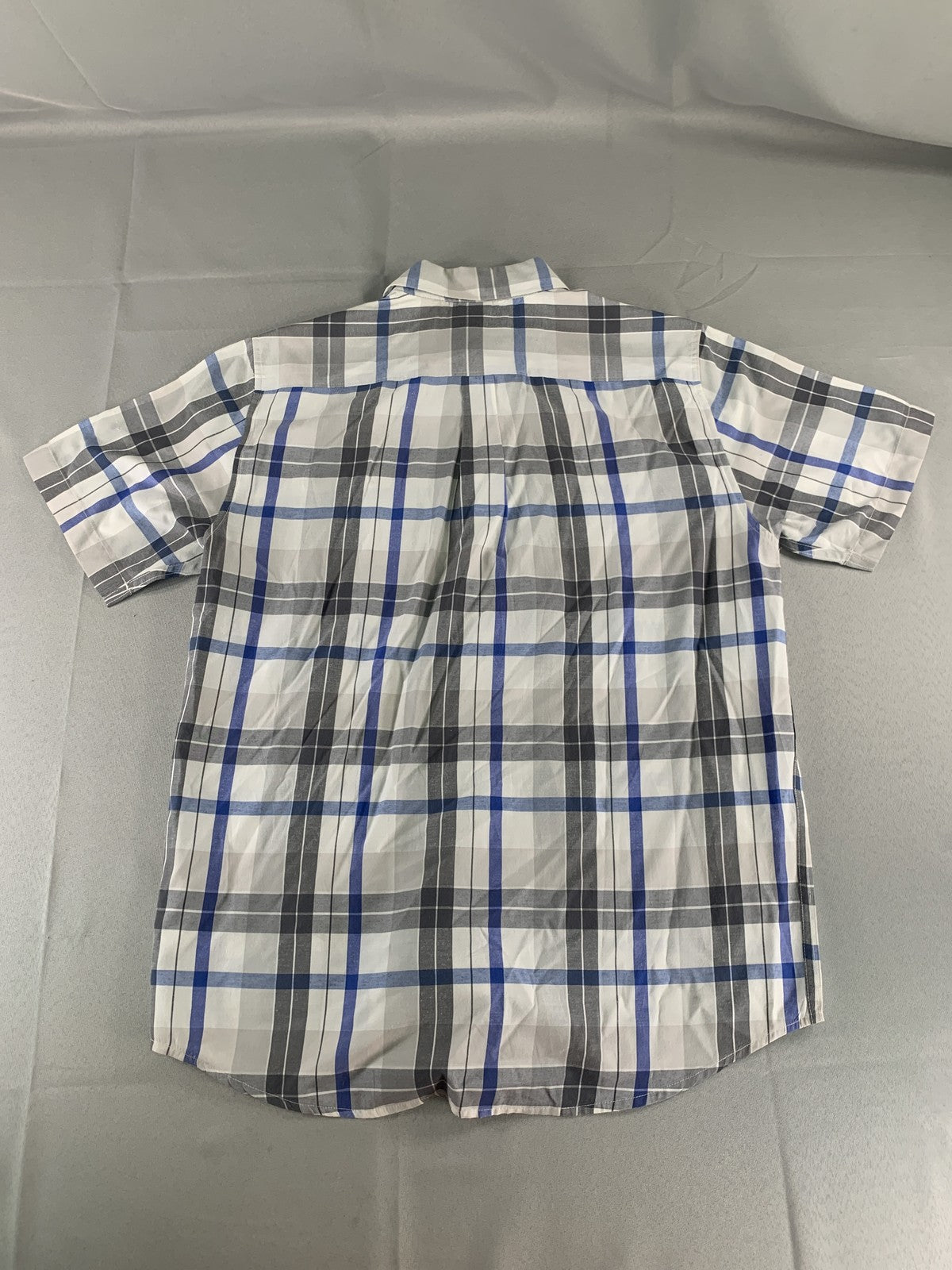DC Shoes Shirt Mens Large Gray Blue White Plaid Button Up Short Sleeve Casual