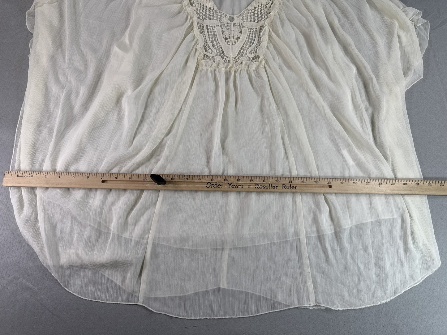 Rose Olive Boho Blouse Womens 2X White 100% Polyester Loose Fit Crochet Neck
