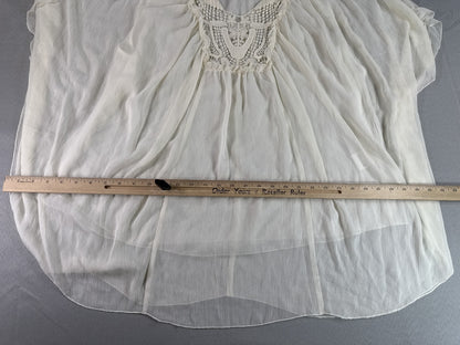 Rose Olive Boho Blouse Womens 2X White 100% Polyester Loose Fit Crochet Neck