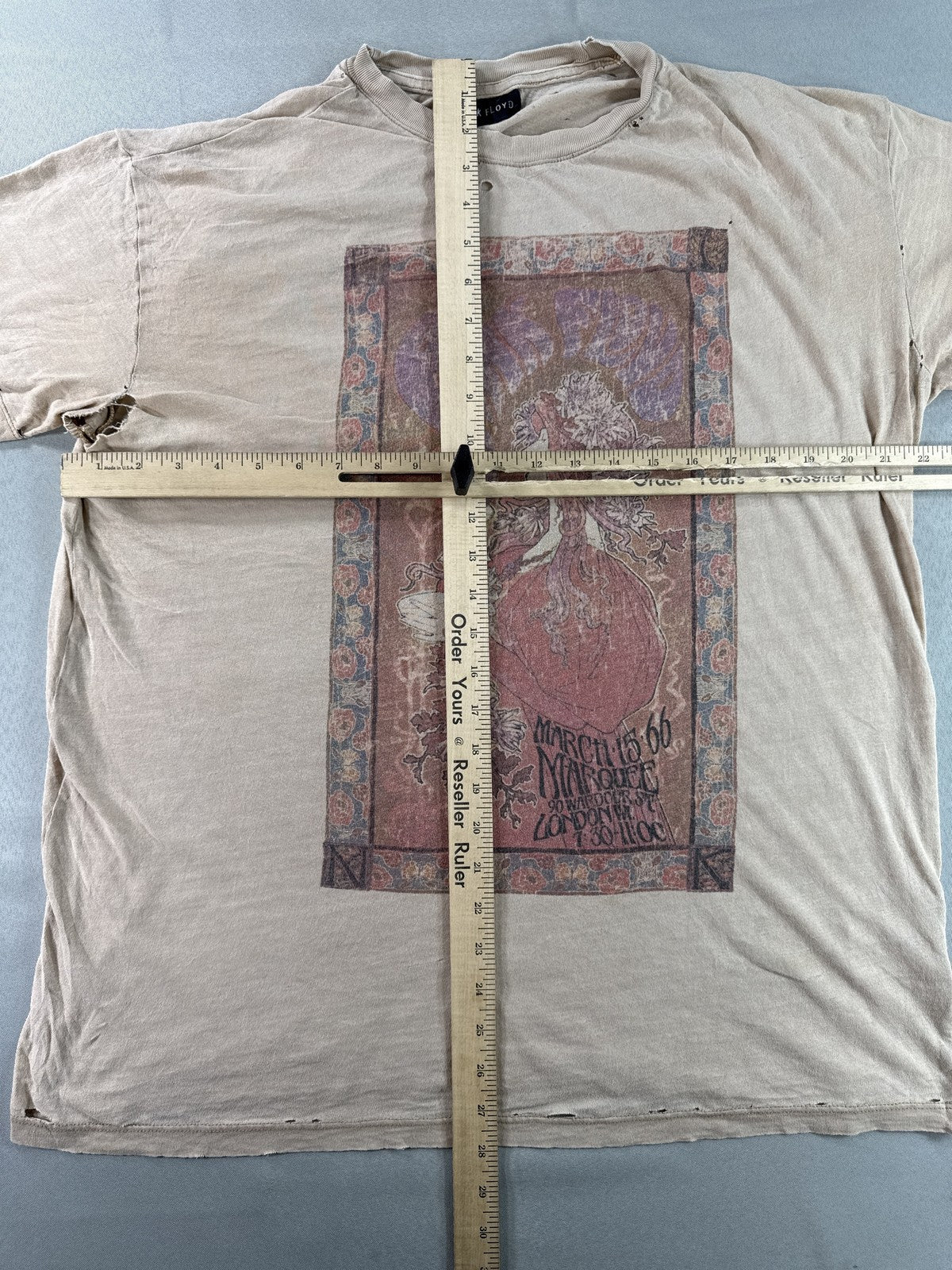 PINK FLOYD Marquee Graphic Tee Large Mens Beige Cotton Short Sleeve Regular Fit