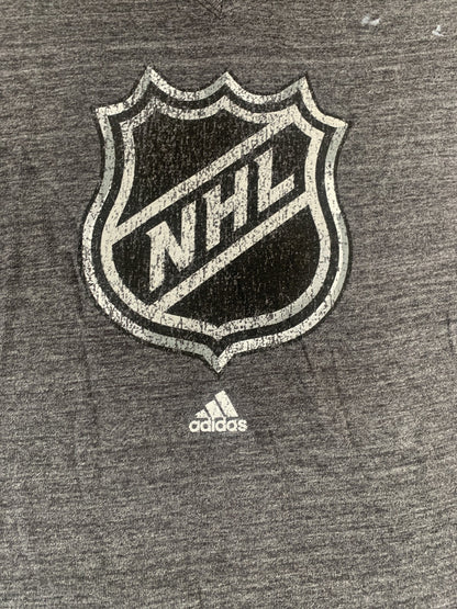 NHL Hockey Shirt Womens Large Gray Tri-Blend V-Neck Adidas Short Sleeve Tee