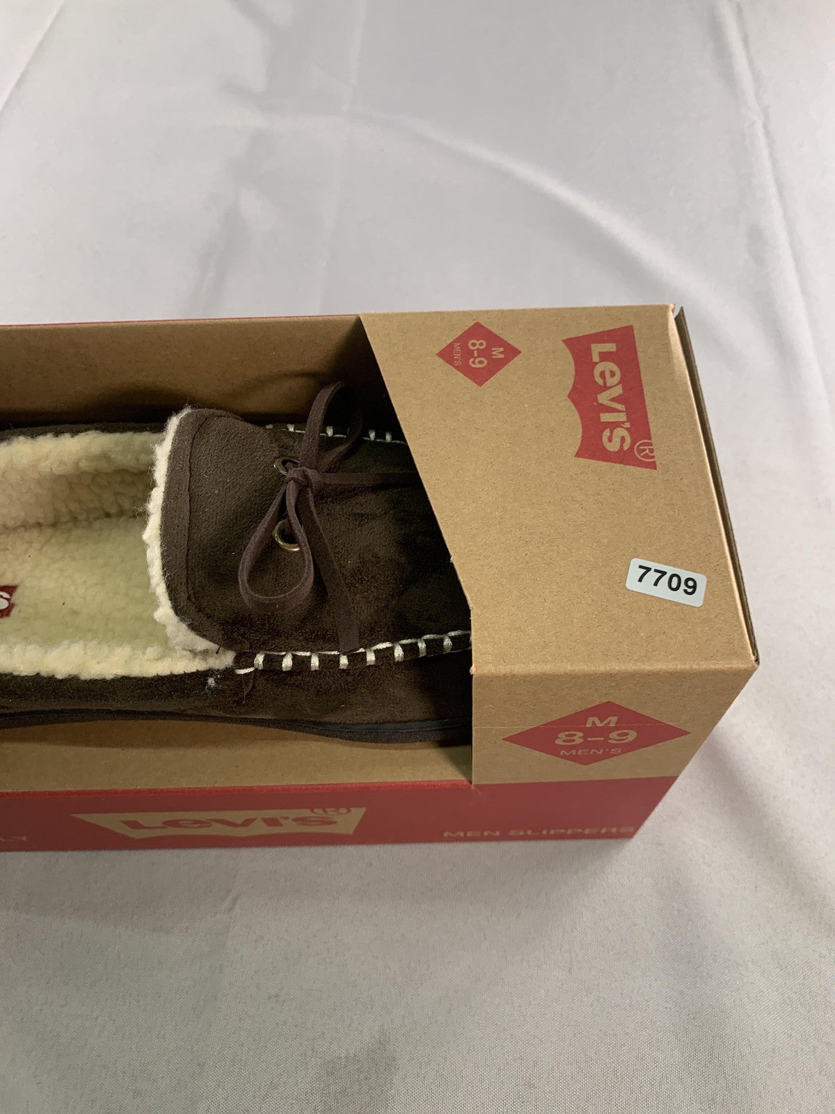 Levis Moccasin Slippers Mens Size 8-9 Brown Memory Foam House Shoes 530-50009