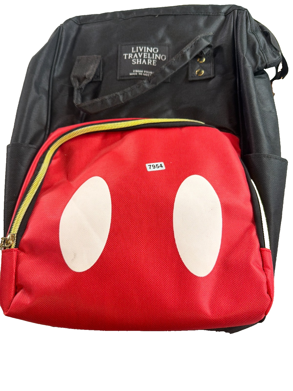 Mickey Mouse Diaper Bag Backpack Black Red Gold Zip Living Traveling Share Baby