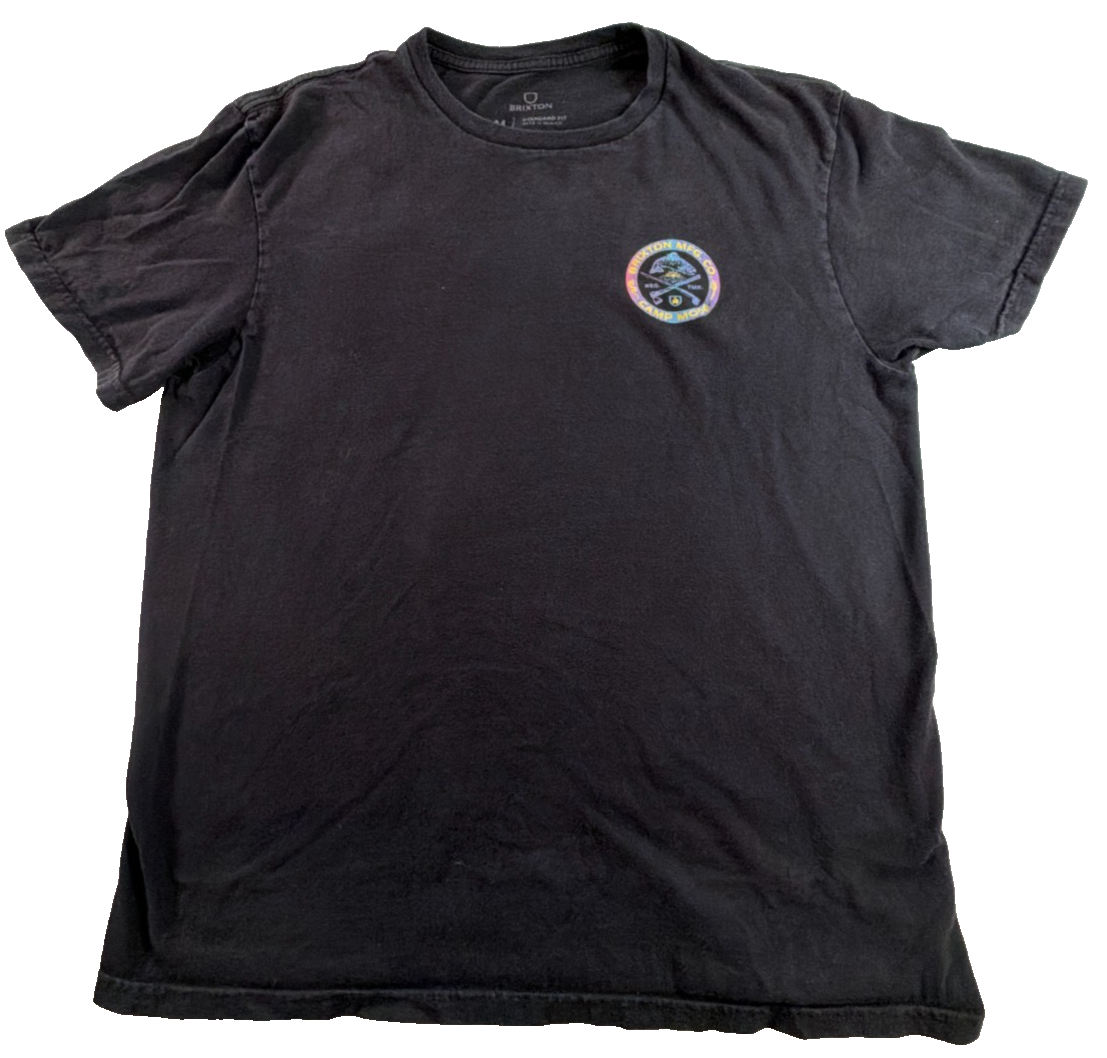 Brixton MFG Co Camp Mode Black Washed Fishing Camping Rainbow Graphic Tee Med