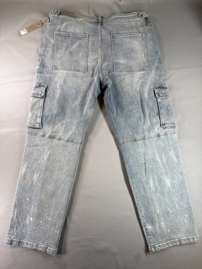 Hudson Cargo Pants Mens 40 Light Wash Denim Vintage Paint Splatter Distressed