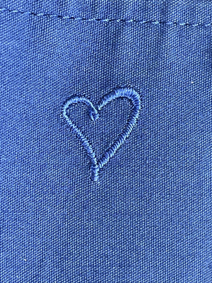 Chicos Jacket Womens 2 Blue Button Up Shirt Blouse 3/4 Sleeve Embroidered Heart