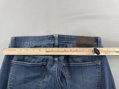 Express Jeans Mens 29x30 Blue Skinny Hyper Stretch Denim Medium Wash Pants Red