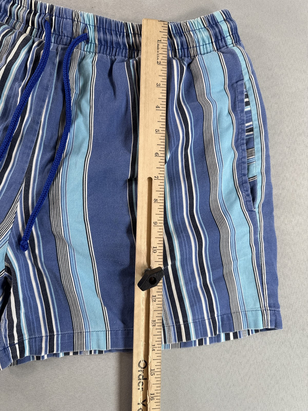 BARNEYS YORK Striped Elastic Waist Shorts M Blue 100% COTTON Regular Fit Men