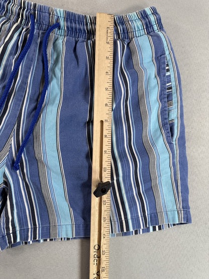 BARNEYS YORK Striped Elastic Waist Shorts M Blue 100% COTTON Regular Fit Men