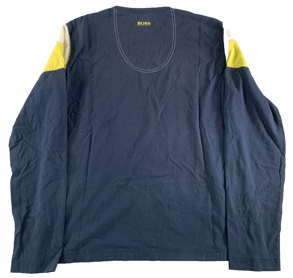 Hugo Boss Green Men's Small Long Sleeve Tee Navy Colorblock Yellow Est 1997
