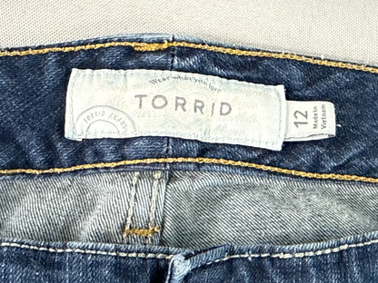 Torrid Boyfriend Distressed Jeans Womens 12 Crop Raw Hem Stretch Denim Blue