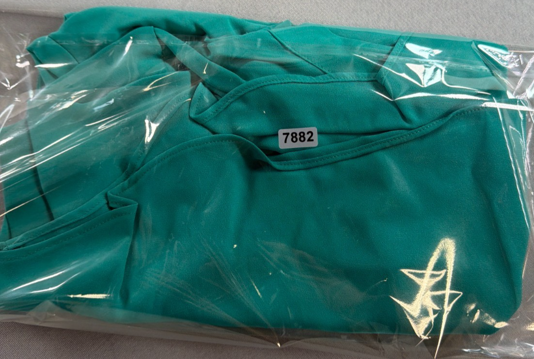 Chaus New York Blouse Women Small Teal Green V Neck Roll Tab Sleeve Chiffon Top