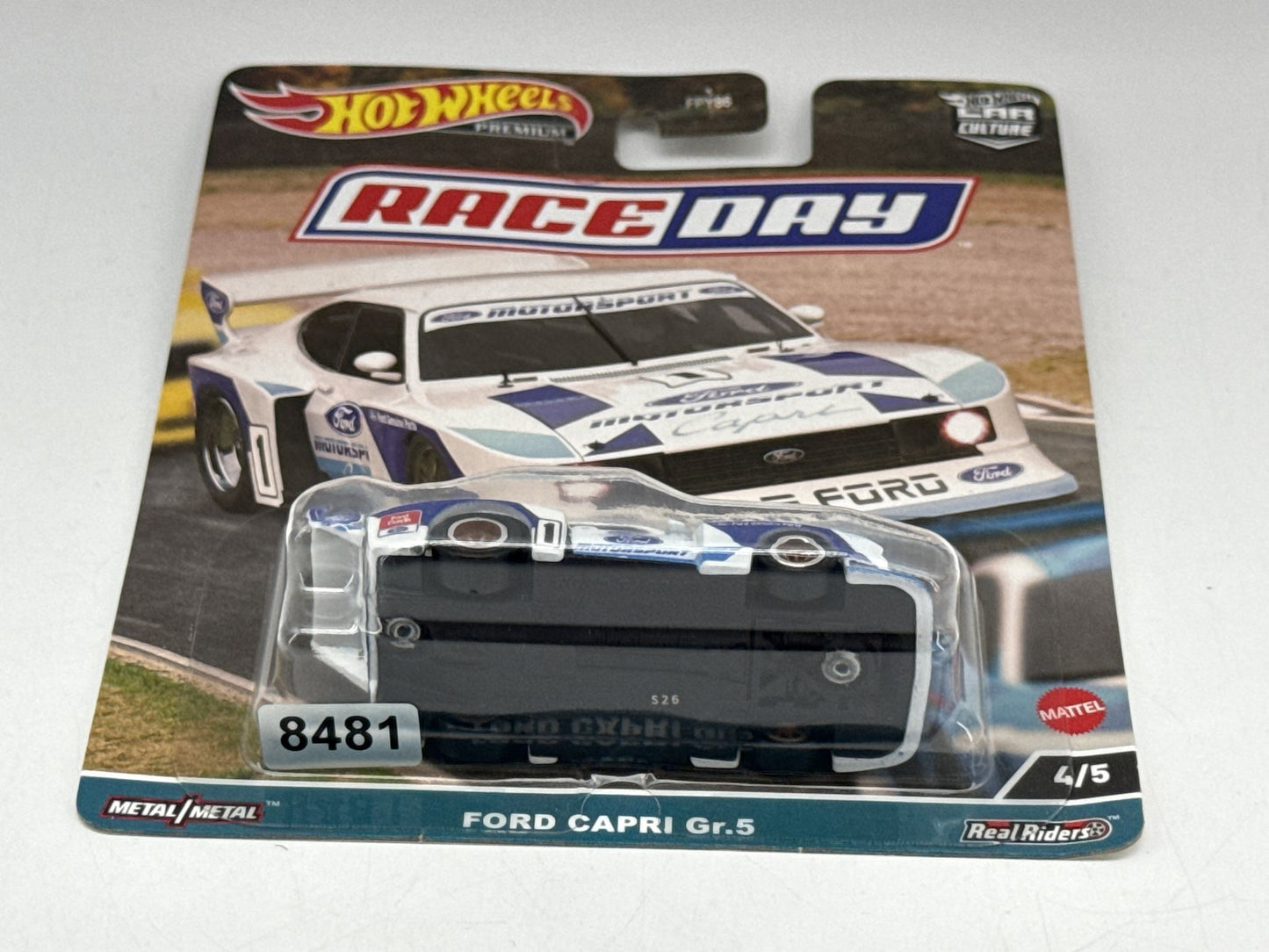 Hot Wheels Premium Ford Capri Race Day Diecast Car 1:64 Scale Real Riders Metal