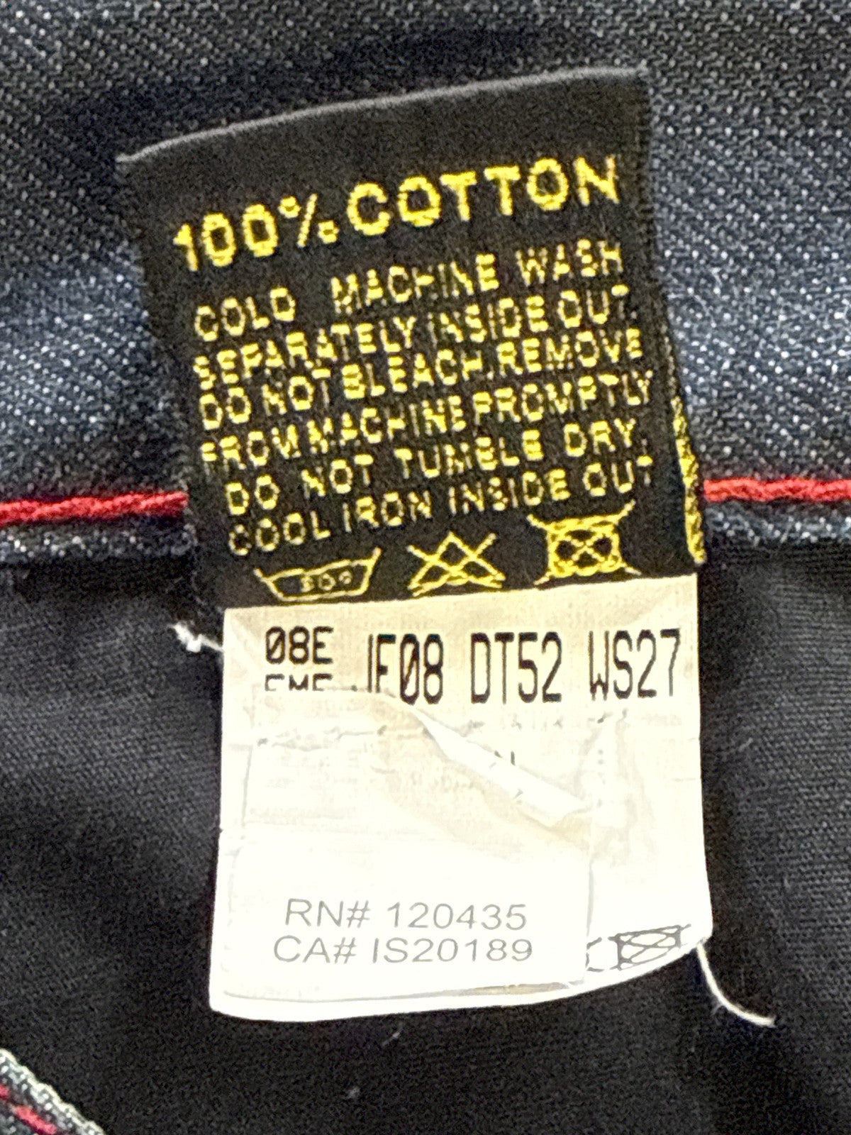 EVISU Classic Straight Leg Jeans 36 Blue 100% Cotton Faded Look Red Denim