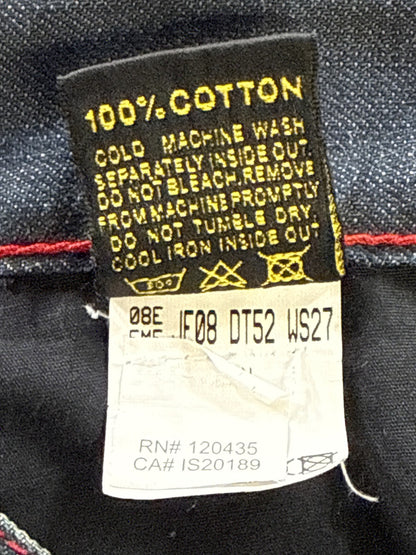 EVISU Classic Straight Leg Jeans 36 Blue 100% Cotton Faded Look Red Denim