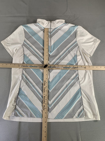 Zenergy Golf Shirt Womens 2 White Blue Gray Chevron Short Sleeve Performance Top