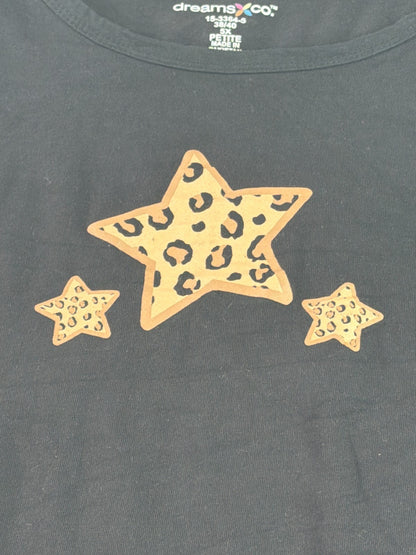 Dreams Co Women 5X Petite Long Sleeve Top Black Leopard Star Print Plus Sleep
