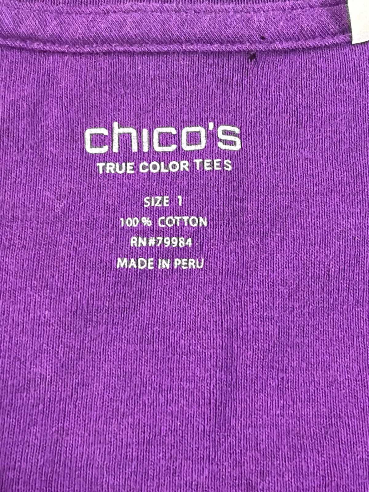 Chicos Purple V Neck Tee Womens Size 1 Medium 3/4 Sleeve Cotton Knit Top