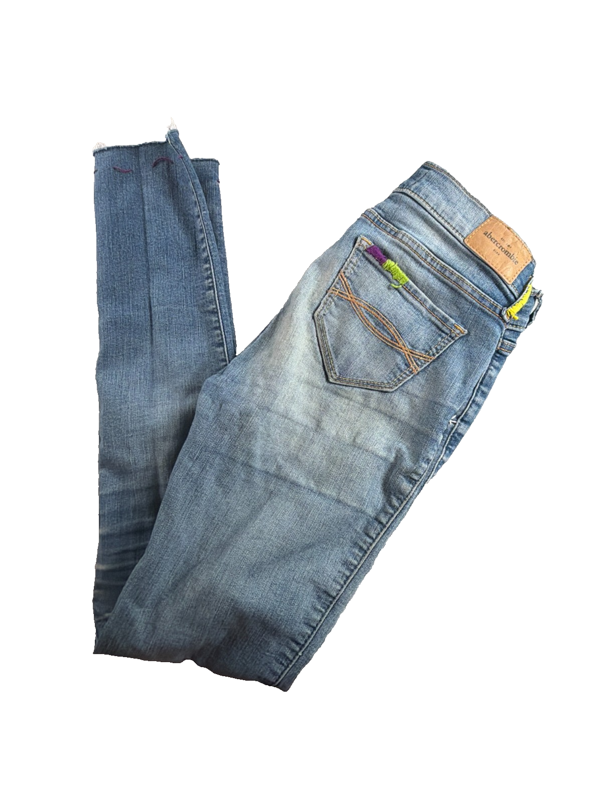 Abercrombie Kids Slim Jeans Girls 14 Distressed Patch Raw Hem Stretch Denim