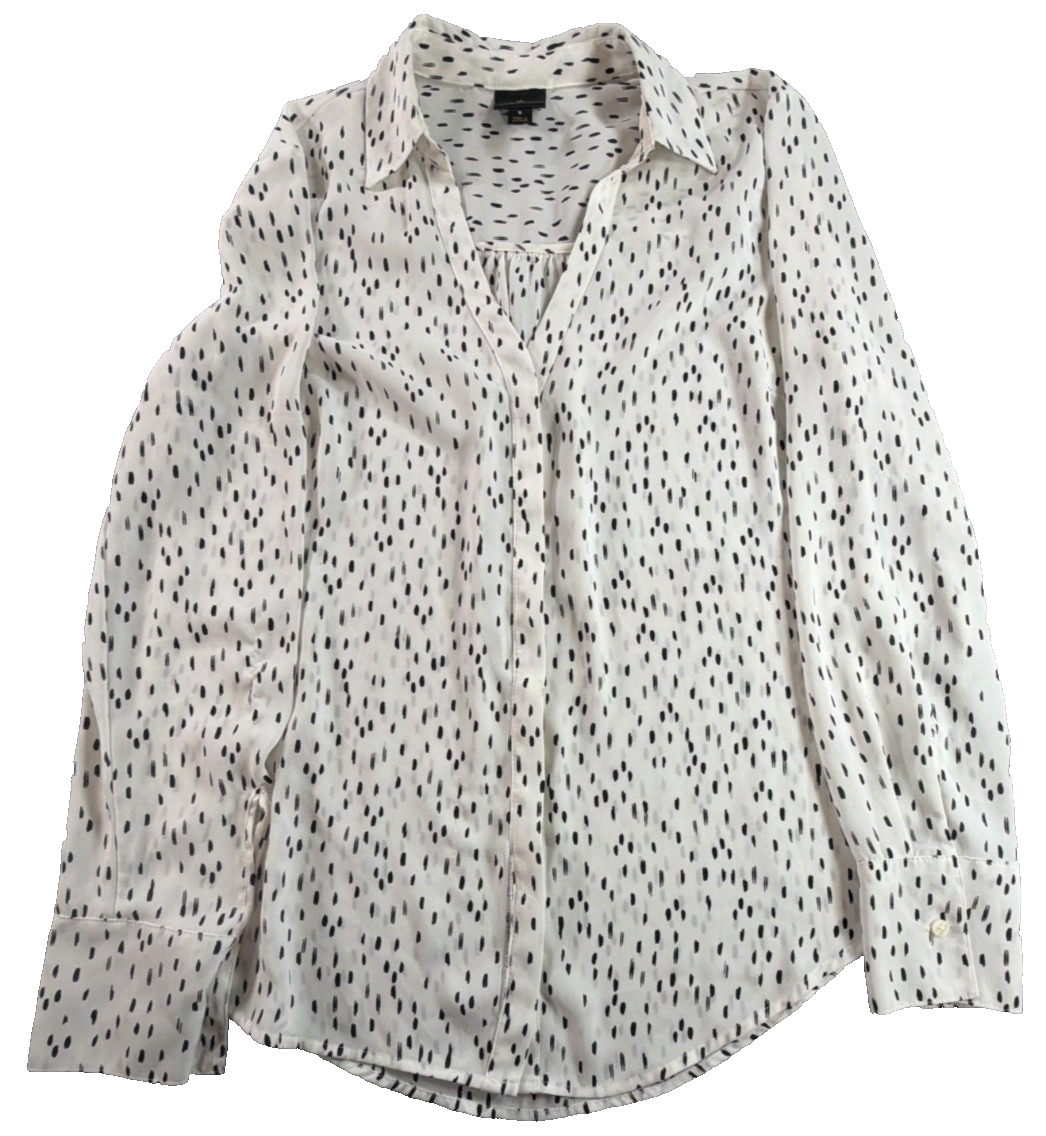 Worthington Black White Dot Print Button Down Blouse Women Small Long Sleeve Top
