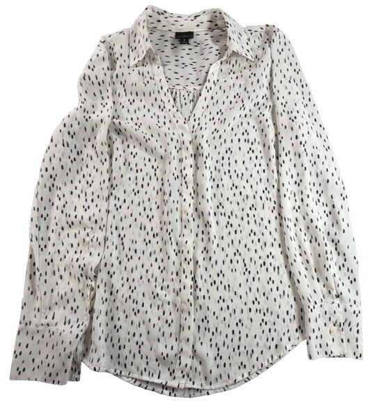 Worthington Black White Dot Print Button Down Blouse Women Small Long Sleeve Top