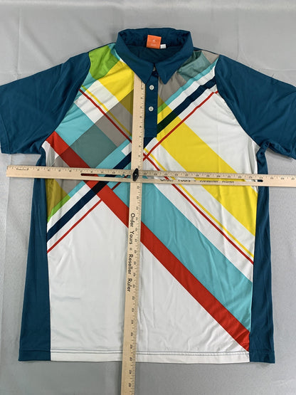 Puma Golf Polo Shirt Mens Large Colorful Stripe USP Dry Performance Collared Top
