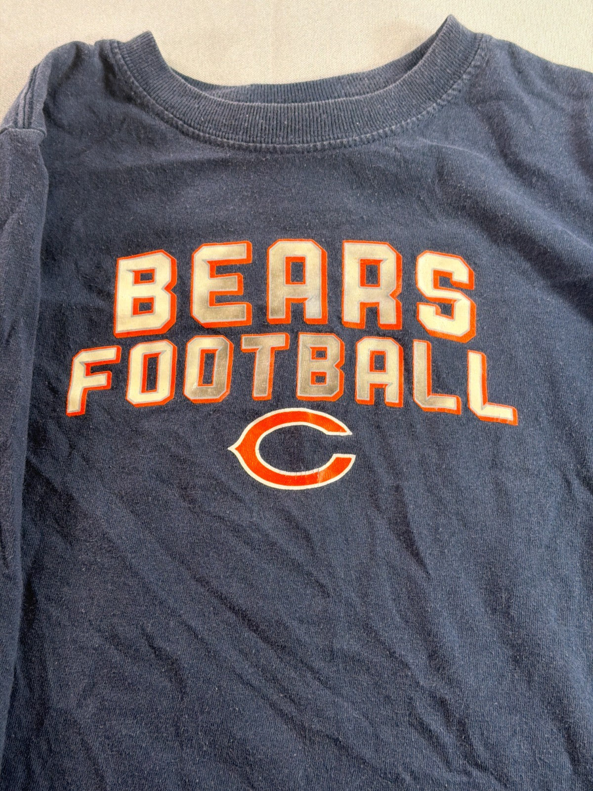 Reebok Chicago Bears Boys M 5/6 Navy Blue Long Sleeve NFL Football Logo T Shirt