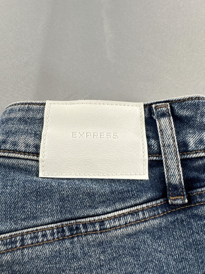 Express Womens Jeans Size 0 Short Blue High Rise Relaxed Straight Distressed 13