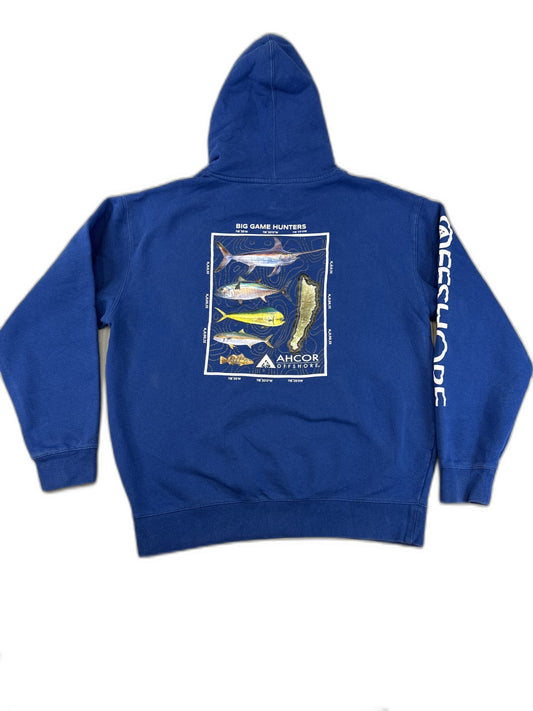 AHCOR OFFSHORE Certified Streetwear Hoodie L Blue Pullover Graphic Hooded Long