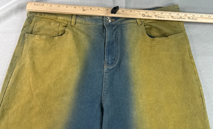 finesse Society Wide Leg Jeans Womens 1X Blue Yellow Ombre Denim Y2K Grunge