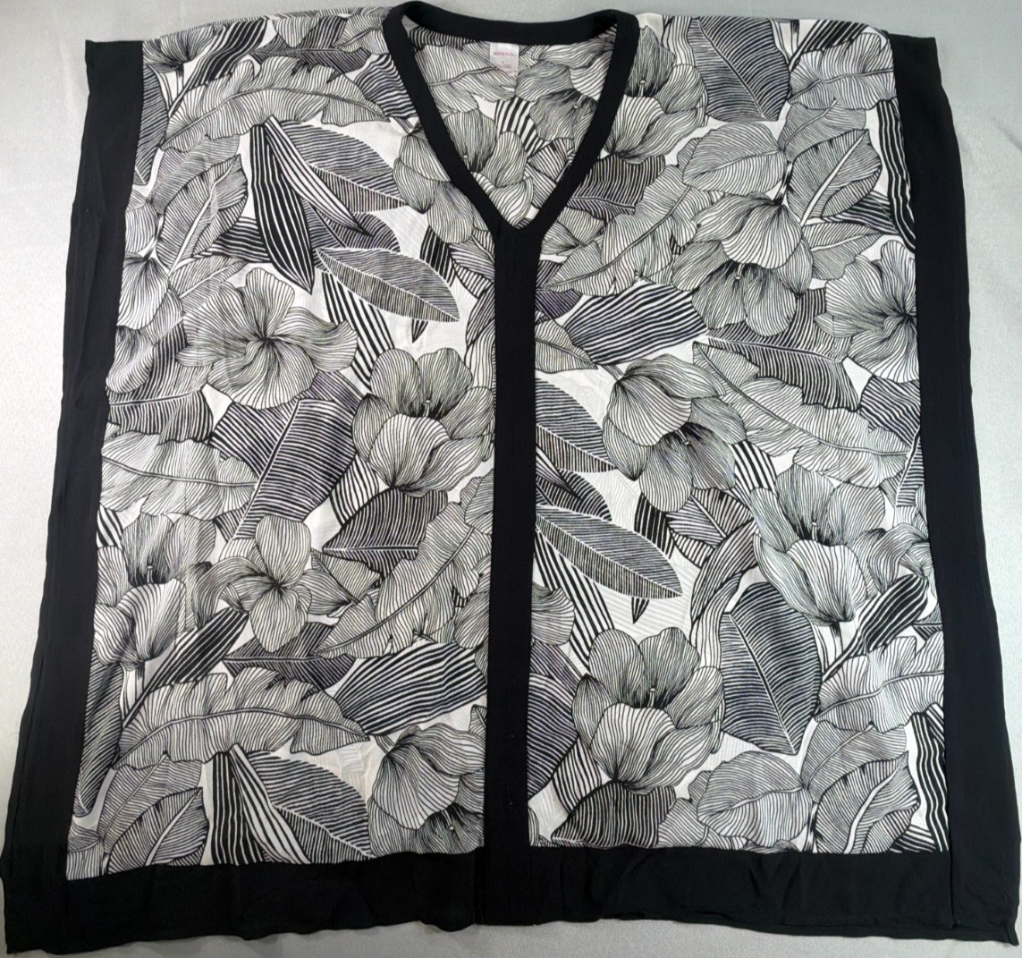 Merona Floral Kimono Cover Up Womens Large Black White Lightweight Open Front