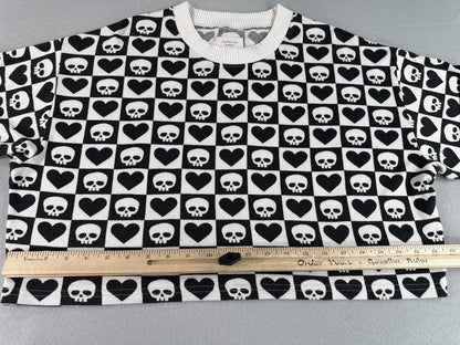 American Eagle Skull Kawaii Sweater M Black White Polyester Elastane Pullover