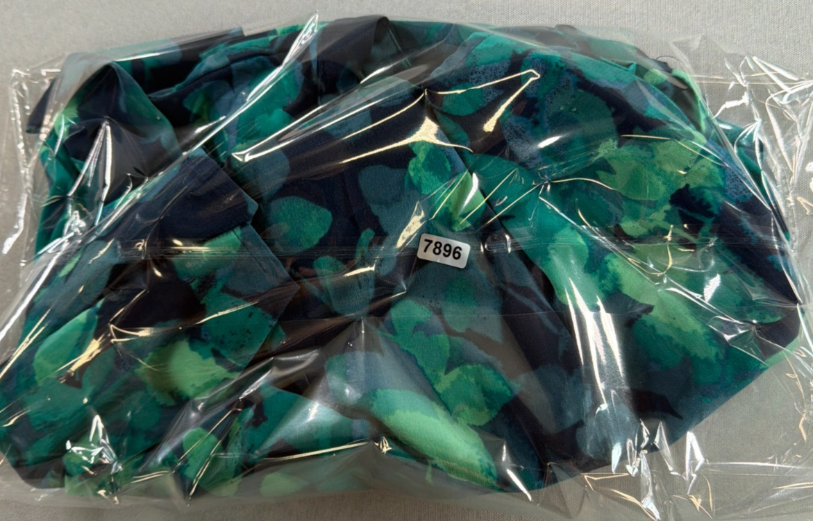 Catherines Women 2X 22/24W Navy Teal Green Floral Blouse Long Sleeve Pullover