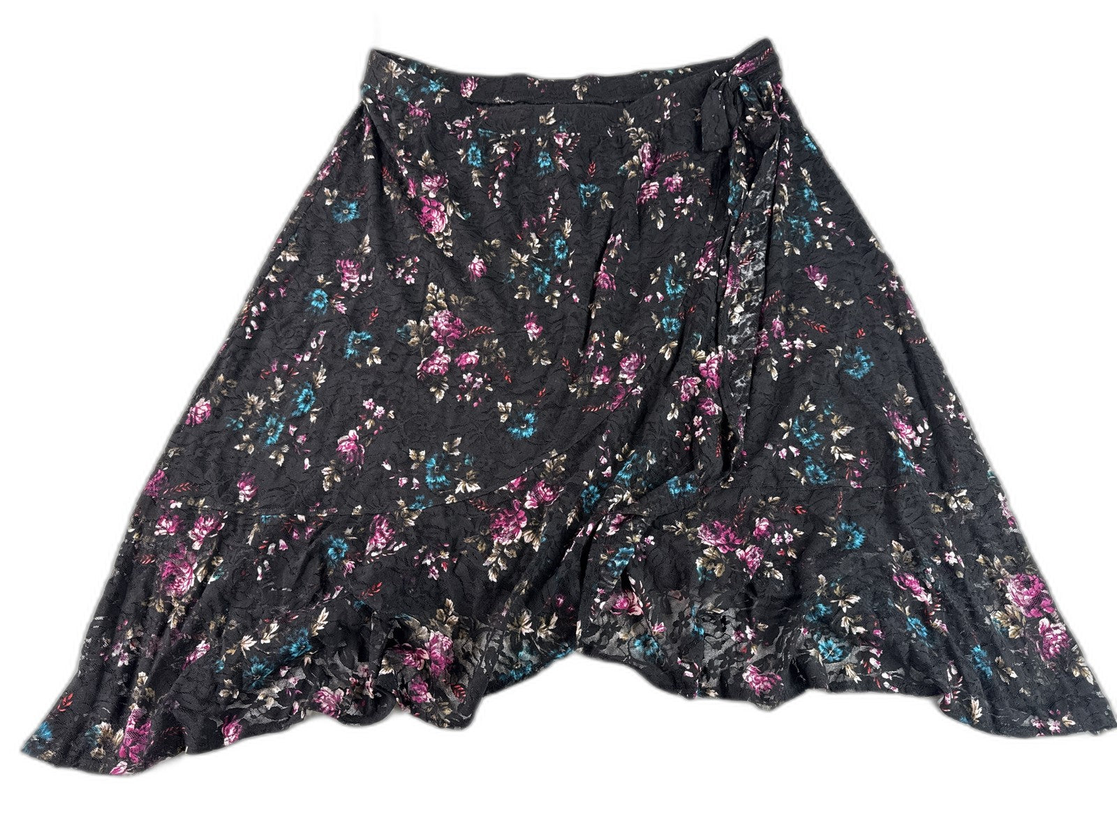 Lane Bryant Line Skirt 22 Plus 22/24 Black Floral Lace Elastic Waistband Nylon