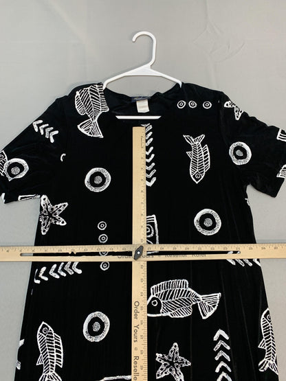 Royal Creations Dress Womens X-Large Black White Hawaiian Muumuu Maxi Made USA