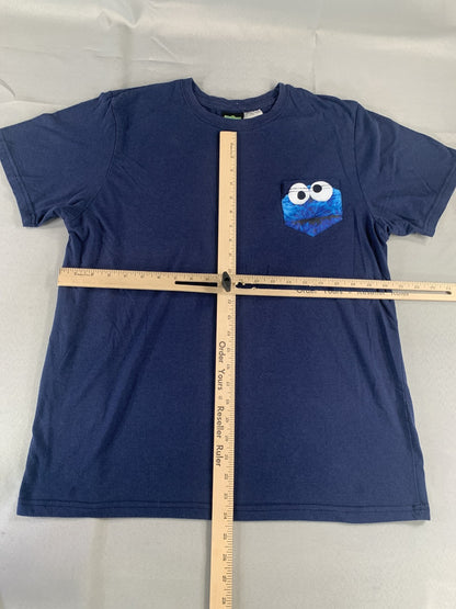 Sesame Street Cookie Monster Shirt Mens Large Navy Blue Pocket Graphic Tee Funny