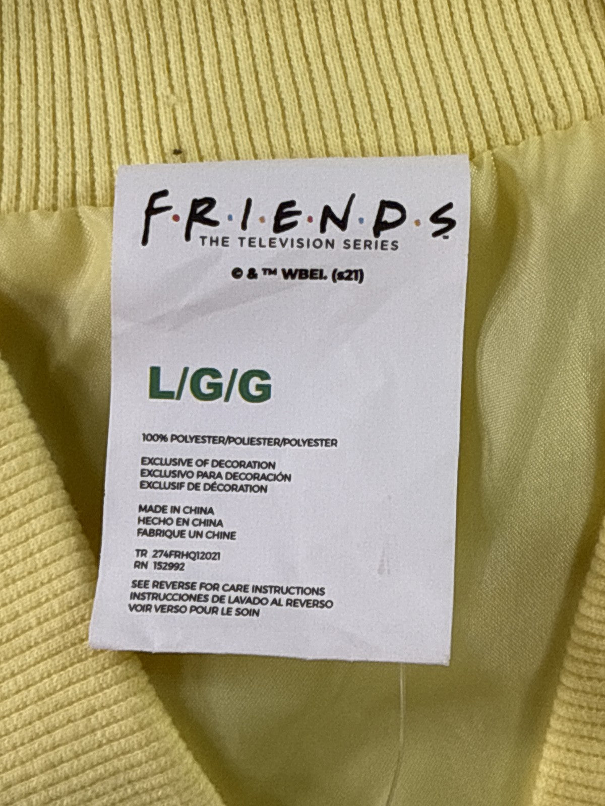 Friends TV Show Yellow Bomber Jacket Large Polyester Outerwear