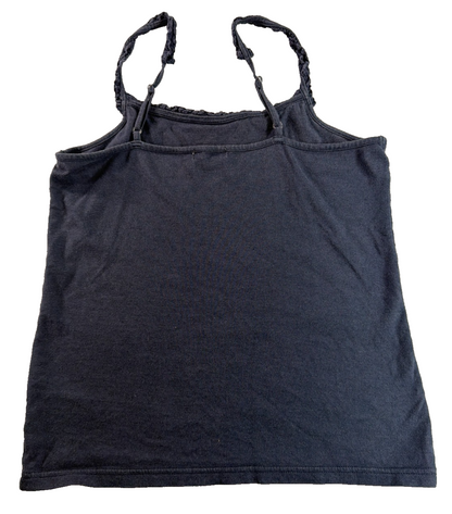 Earth Music Ecology Womens M Navy Blue Ruffle Strap Cami Tank Top Adjustable